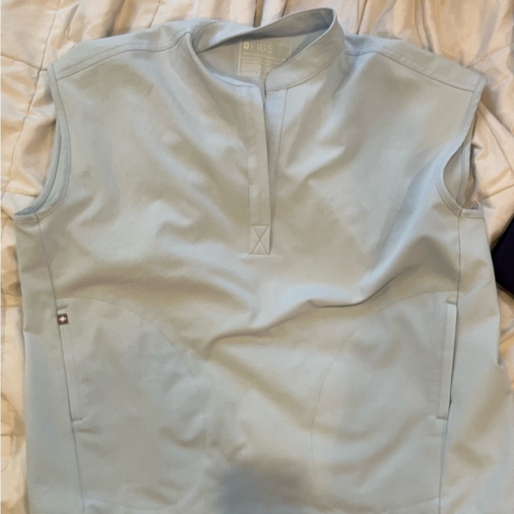 Figs Sleeveless Mock-Neck Scrub Top in Light Blue